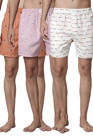 Potters-Clay, Rich-Lilac & White Printed 365 Boxers Triplet Combo
