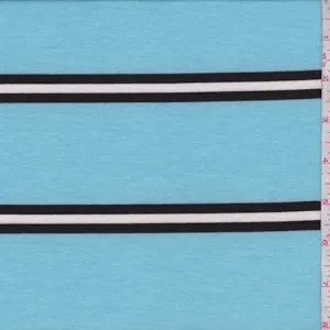 Powder Blue/Black Stripe Double Brushed French Terry Knit Fabric