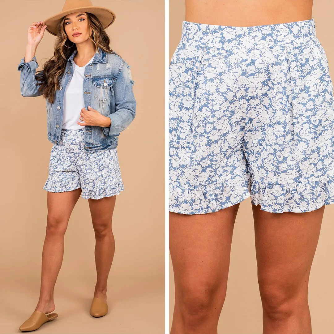 Prepare Your Love Light Blue Floral Shorts