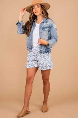 Prepare Your Love Light Blue Floral Shorts