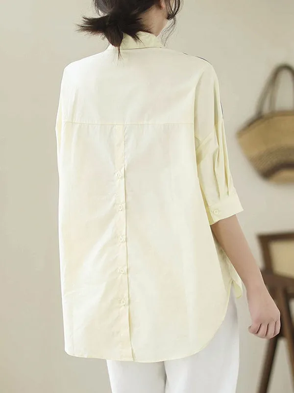 Printed Half Sleeves Loose Lapel Blouses&shirts Tops