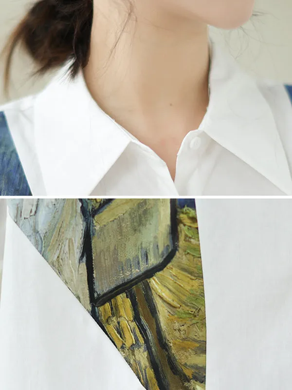 Printed Half Sleeves Loose Lapel Blouses&shirts Tops