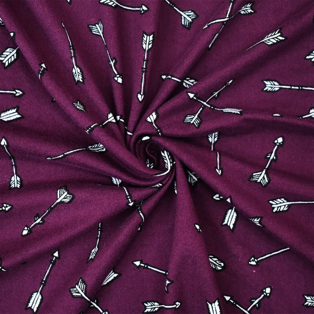 Purple-White Arrow Printed Poly Stretch Double Brushed Jersey Knit Fabric