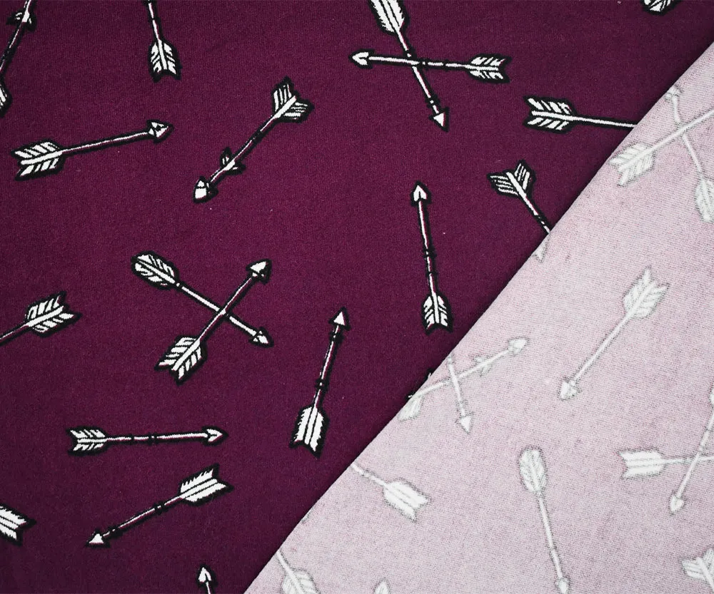 Purple-White Arrow Printed Poly Stretch Double Brushed Jersey Knit Fabric