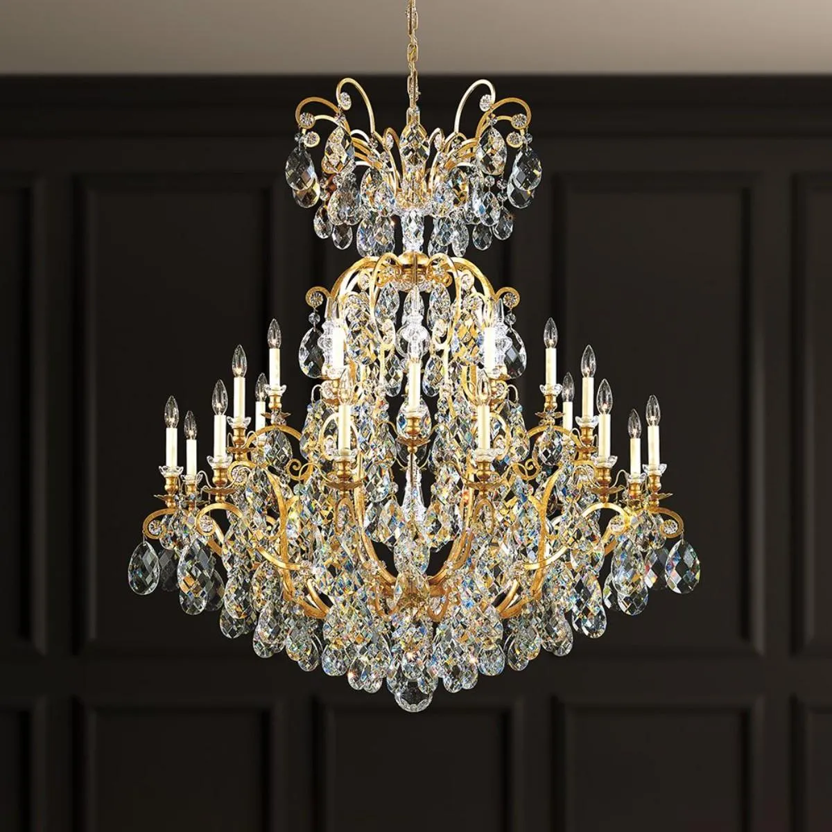 Renaissance 25 Light Black Chandelier with Crystals from Swarovski