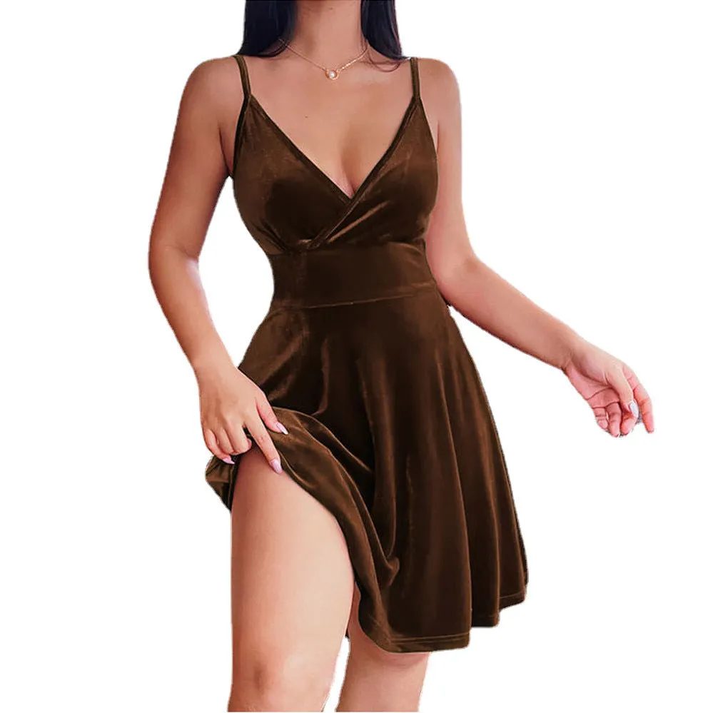 Sexy High Waist Low V-neck Graceful Backless Fashionable Evening Party Elegant Skirt