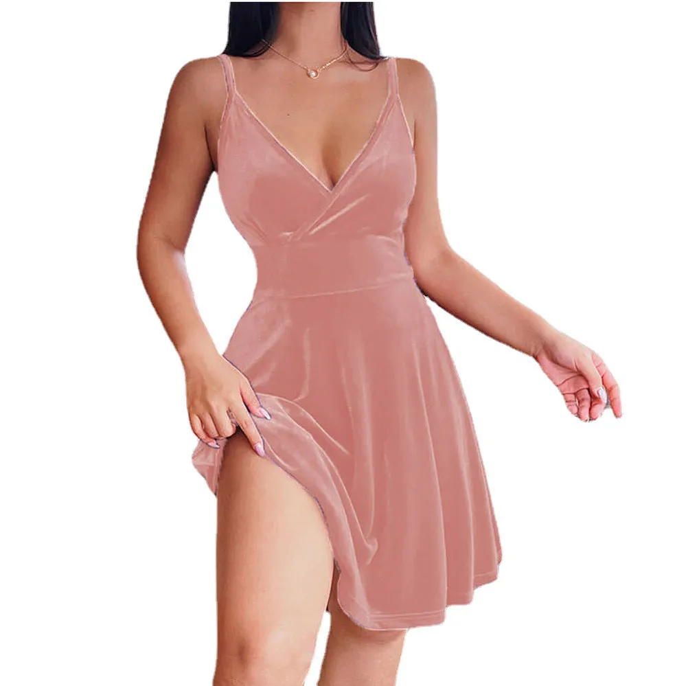 Sexy High Waist Low V-neck Graceful Backless Fashionable Evening Party Elegant Skirt