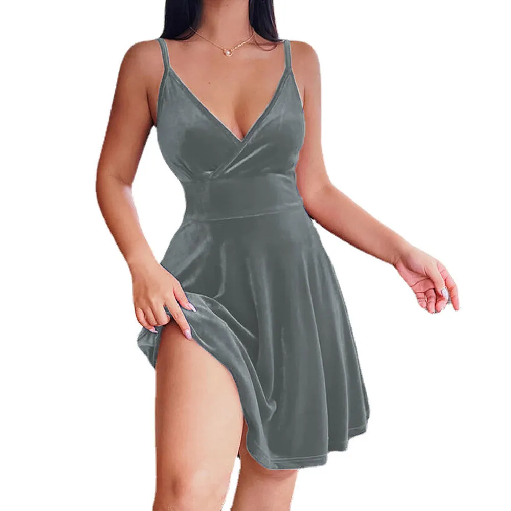 Sexy High Waist Low V-neck Graceful Backless Fashionable Evening Party Elegant Skirt