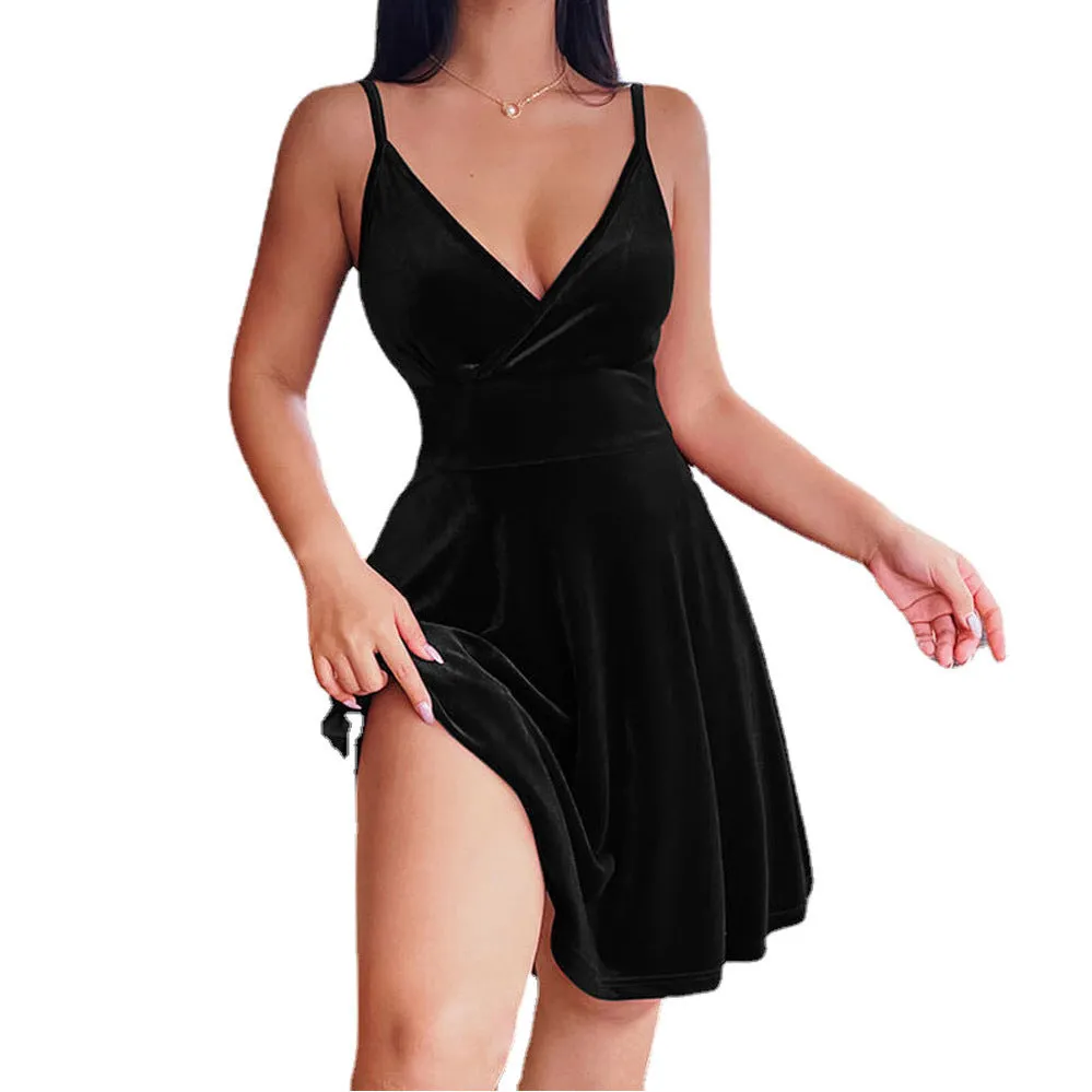 Sexy High Waist Low V-neck Graceful Backless Fashionable Evening Party Elegant Skirt