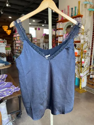 Skies are Blue Navy Lace Trim Cami Top