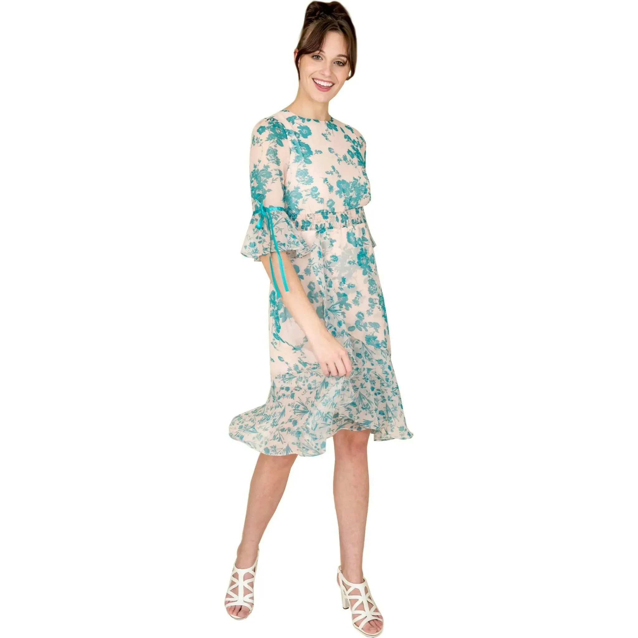 Summer Blue Floral Print Dress