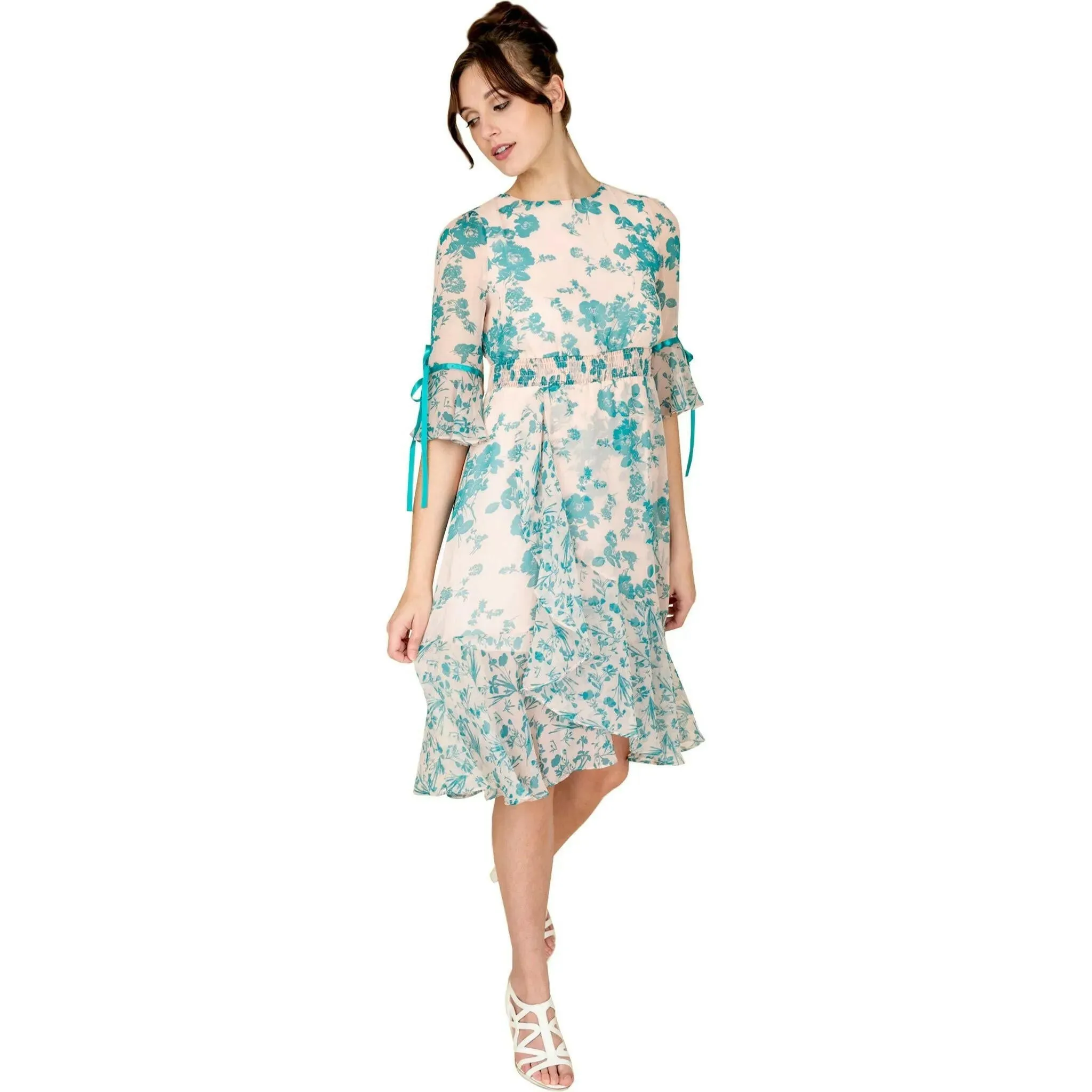 Summer Blue Floral Print Dress
