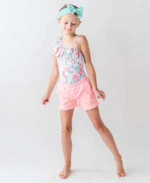 Terry Knit Ruffle Hem Shorts - Pink