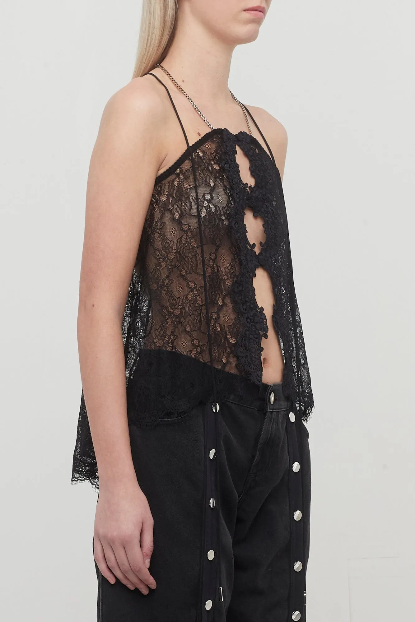 The Attico Halter Lace Top in Black