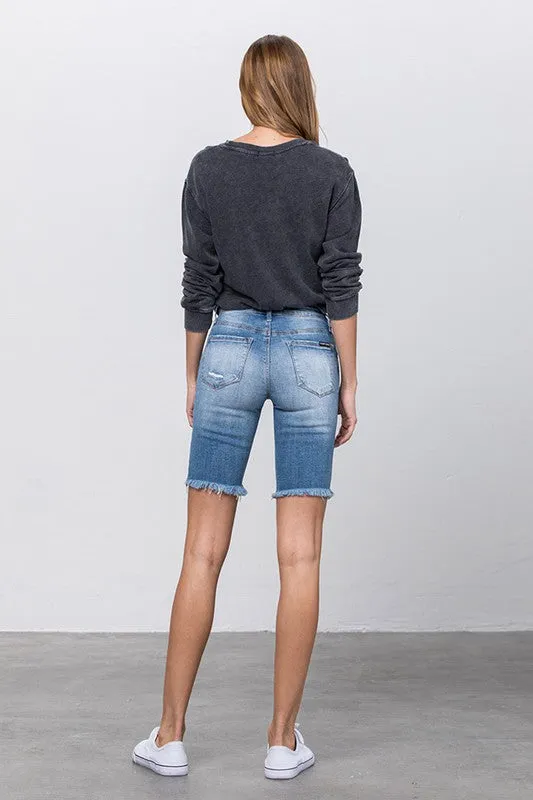 The Sandbar High Rise Skinny Denim Midi Shorts