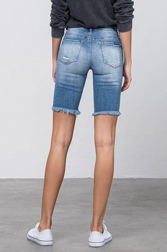The Sandbar High Rise Skinny Denim Midi Shorts