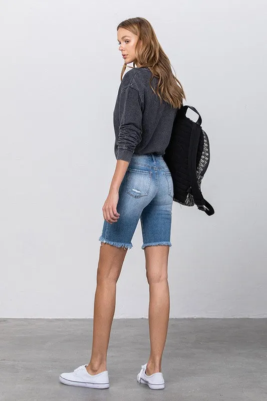 The Sandbar High Rise Skinny Denim Midi Shorts