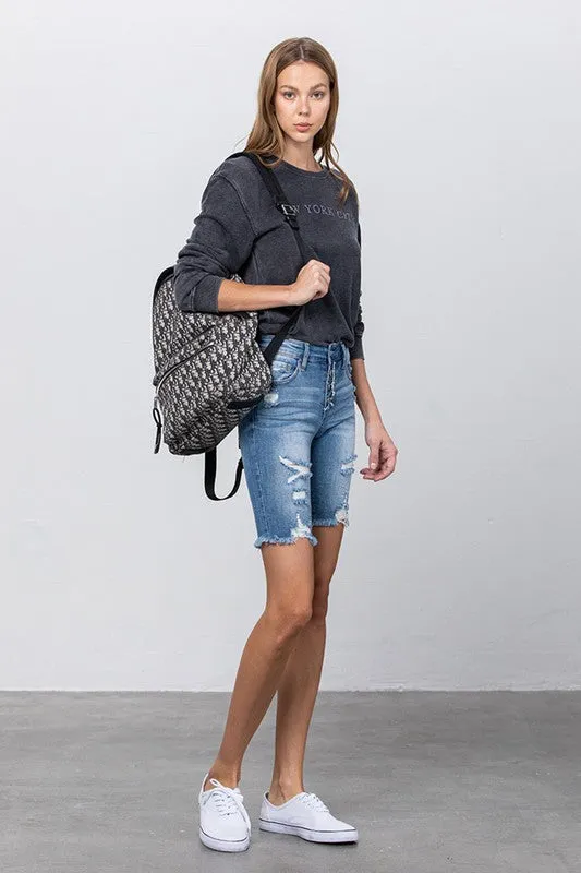 The Sandbar High Rise Skinny Denim Midi Shorts