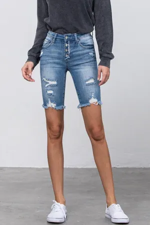 The Sandbar High Rise Skinny Denim Midi Shorts