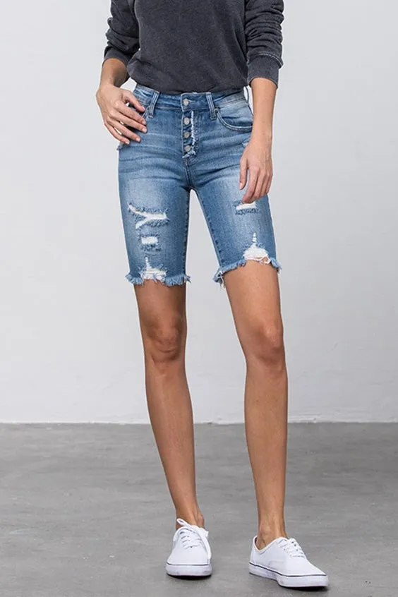 The Sandbar High Rise Skinny Denim Midi Shorts