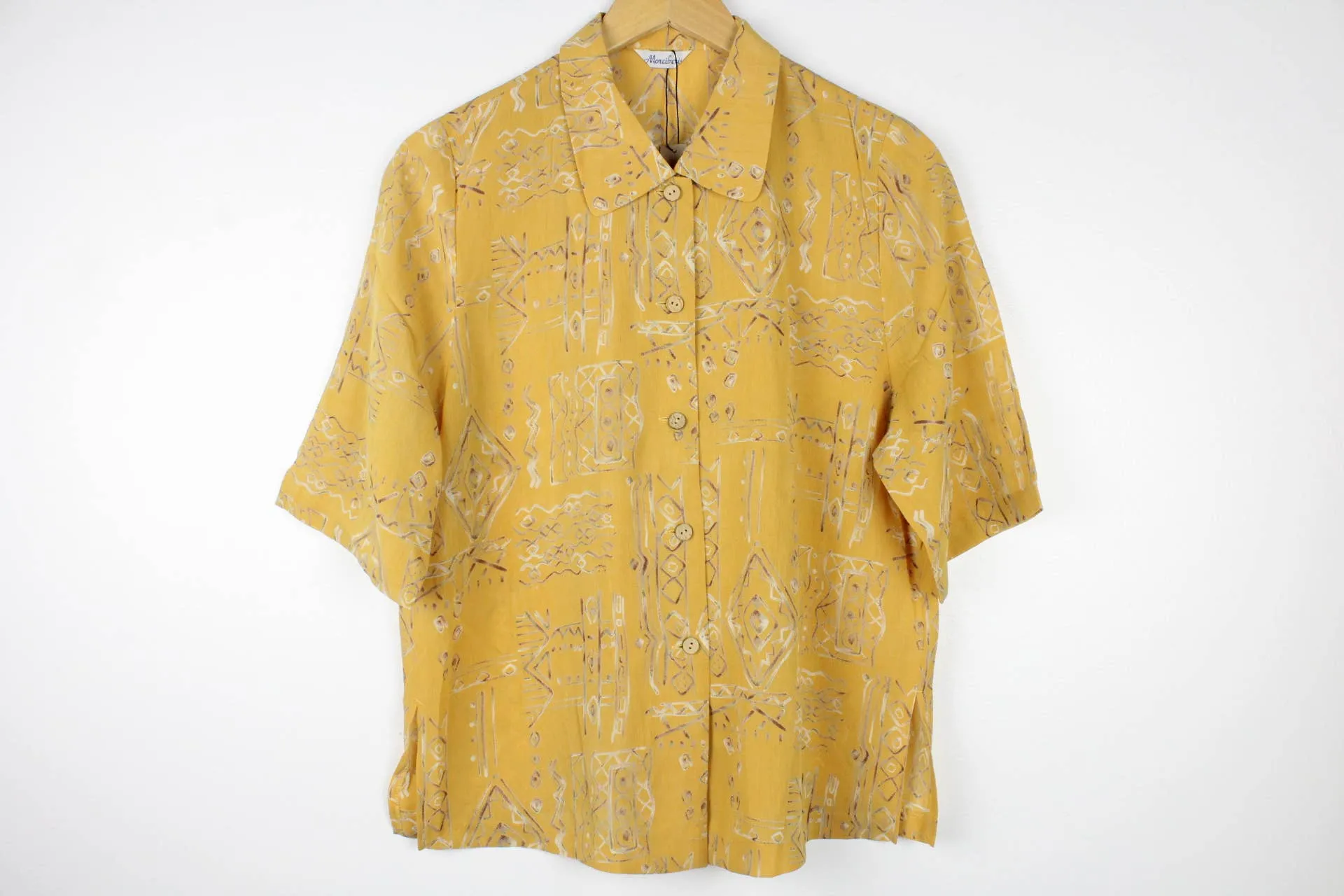 Vintage Short-Sleeve Button Up Blouse - Original Length
