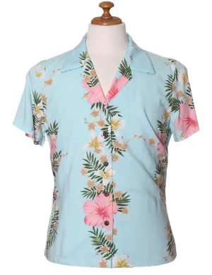 Women Aloha Blouse Hibiscus Leis