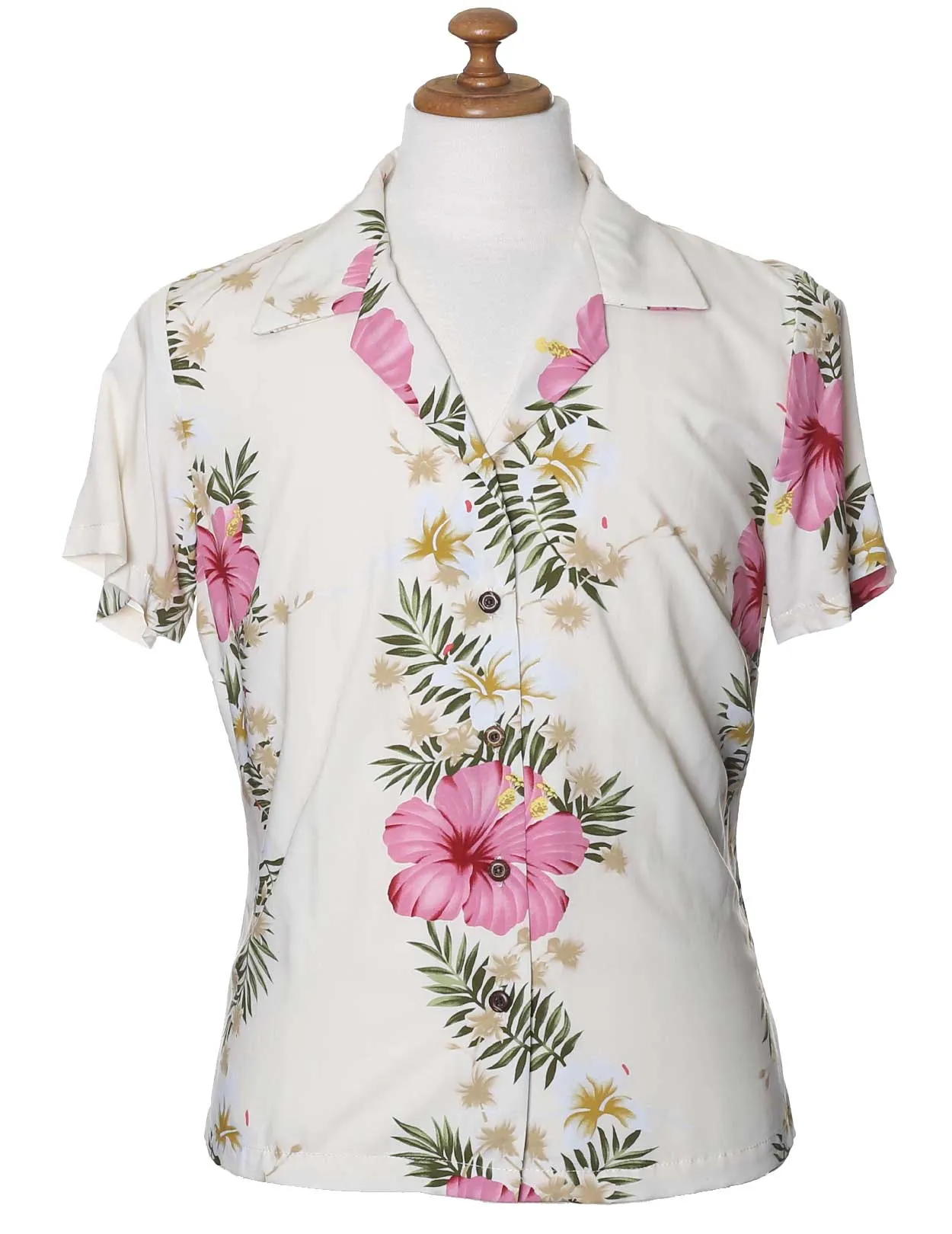 Women Aloha Blouse Hibiscus Leis