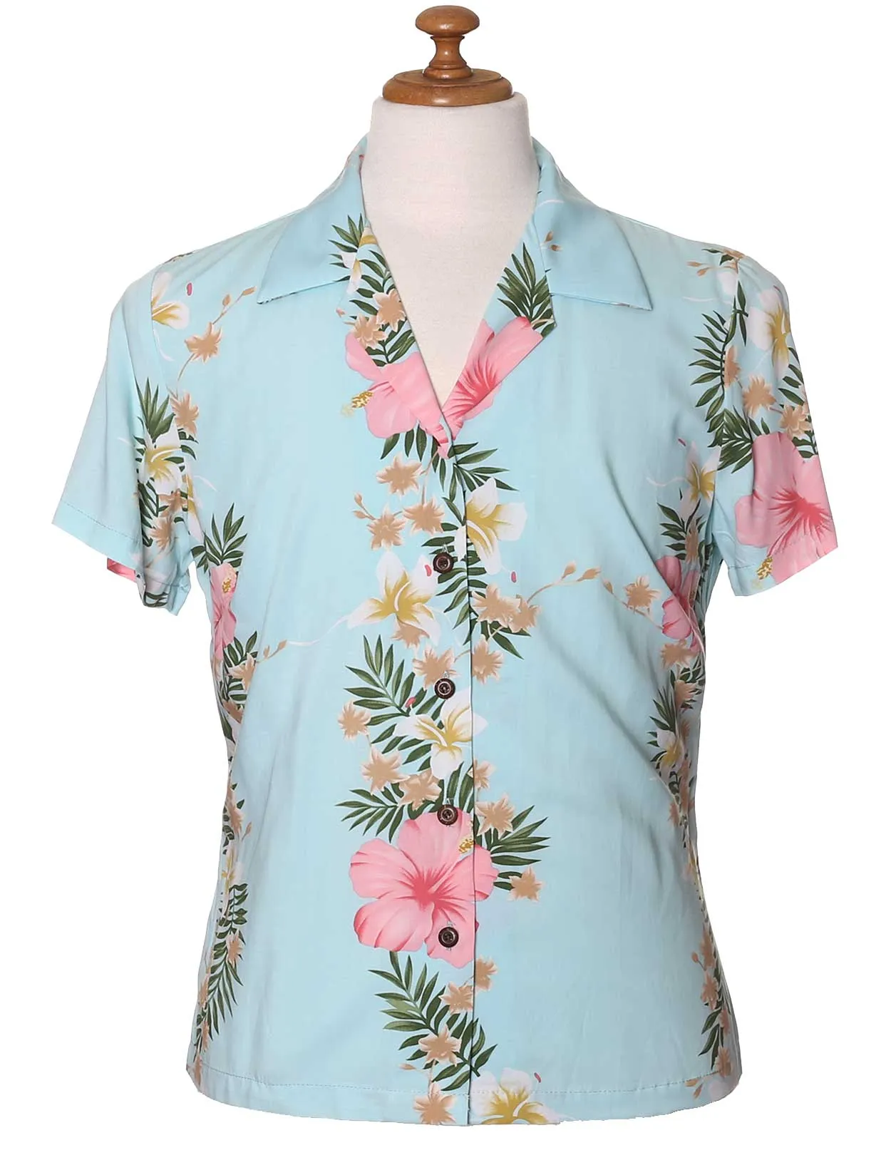 Women Aloha Blouse Hibiscus Leis