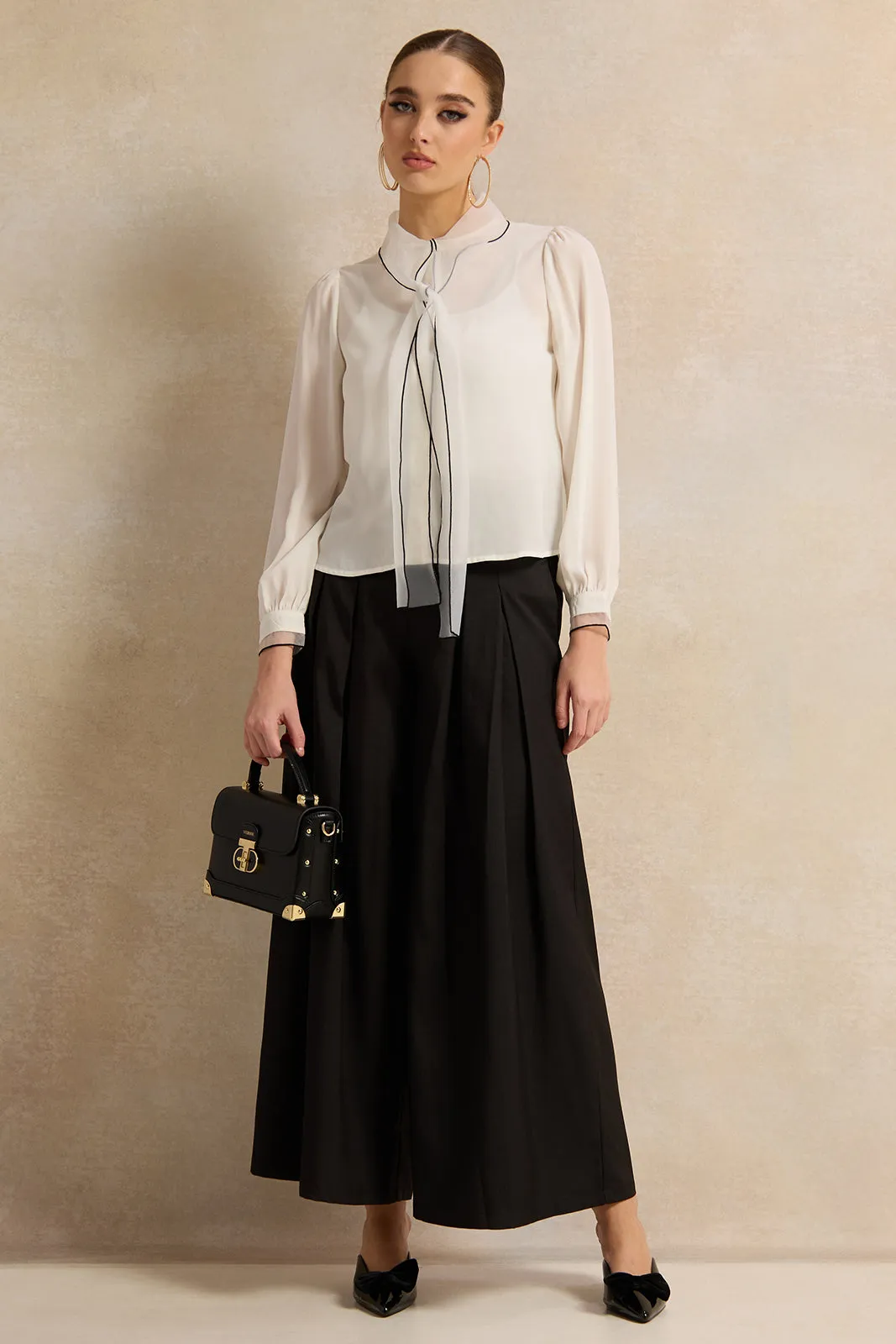 Women Ivory Collared Button Down Blouse