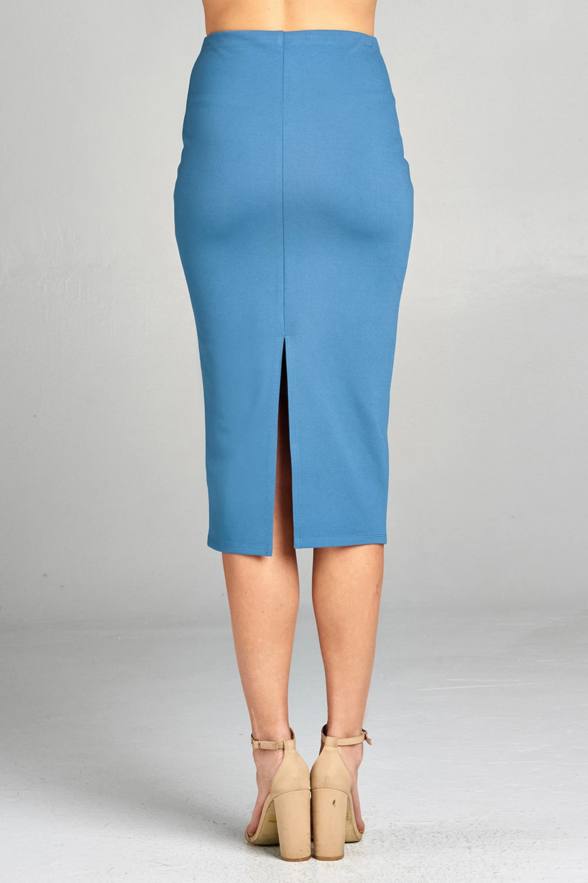 Women's Basic Plain Long Bodycon Pencil with Slit Back Skirt